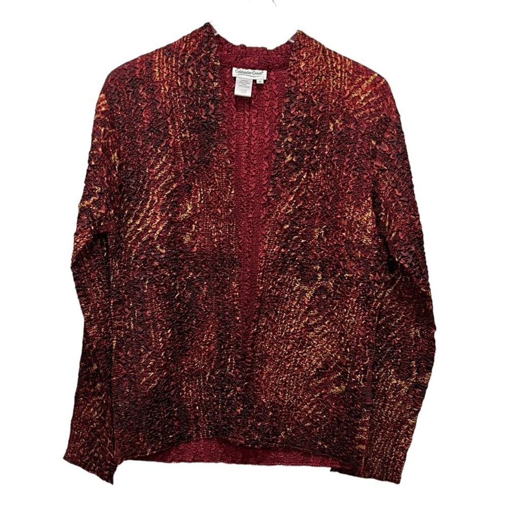 Coldwater Creek Size S Crinkle Jacket Top Sequin Gold‎ Burgundy